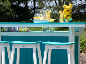 Bar island with saddle bar stools