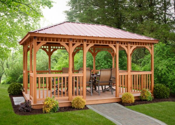 The brown Madison Wood poly outdoor Gazebo by Miller's Mini Barns,The Madison Wood outdoor Gazebo by Miller's Mini Barns,12x12 Madison Wood outdoor Gazebo,12x12 Madison Wood outdoor Gazebo