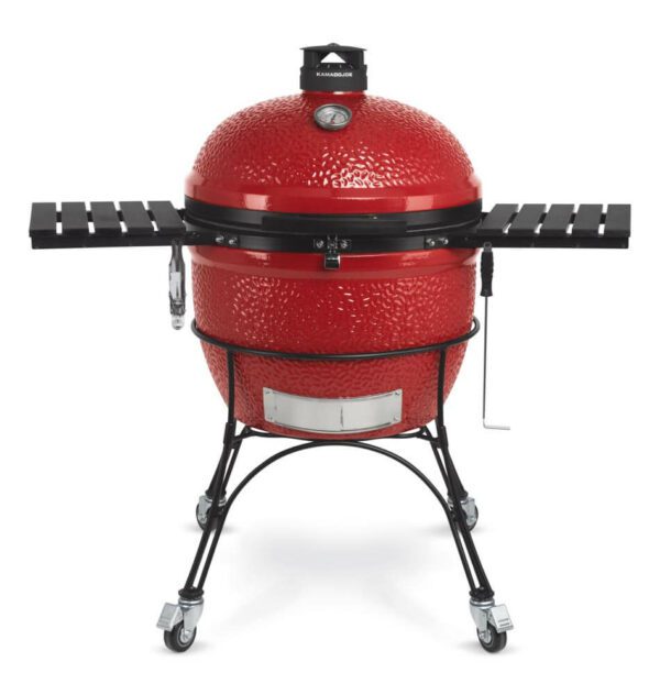Kamado Joe Grills Big Joe grill,Big Joe® ll grill Without Cart,inside view of a Big Joe grill,Slo Roller cooking grate,Ceramic Soapstone,covered girl beside a lounge chair