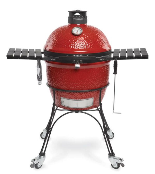 Kamado Joe Grills Classic Joe® II grill,Classic Joe® II grill Without Cart,Inside view of a Classic Joe® II grill,Slo Roller cooking grate,covered girl beside a lounge chair,Ceramic Soapstone