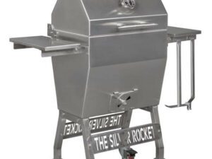 The Silver Rocket Grills Small Silver Rocket Grill,Small Silver Rocket Grill on a stone patio
