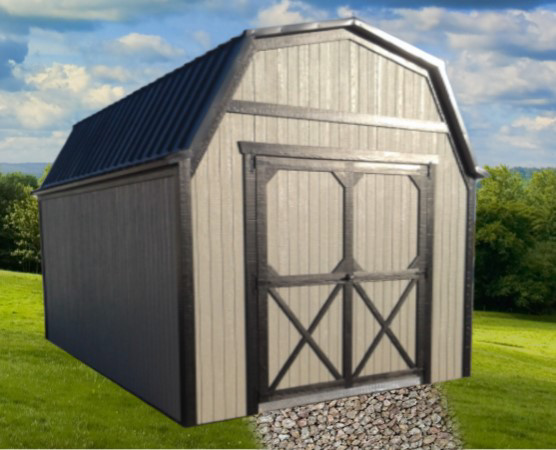 Gambrel Lofted shed with double doors - brown with dark brown trim