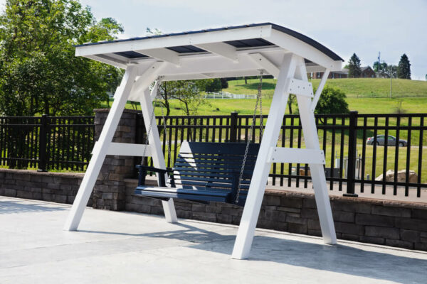 White Vinyl A-frame with Navy bench Swing