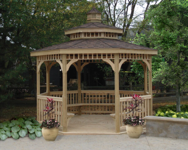 12' Monticello Treated Wood Gazebo with Classic Roof & American Rail