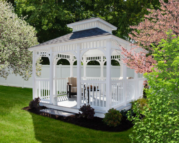 12x12 ft Augusta White Vinyl gazebo with Classic Roof and American Rail