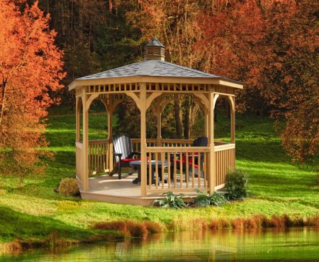 12' Monticello Treated Wood Gazebo with UV Clearwater Sealer & Classic Roof & American Rail