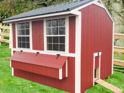 Red Chicken Coop with white trim
