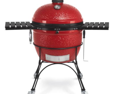 Kamado Joe Grills Big Joe grill,Big Joe® ll grill Without Cart,inside view of a Big Joe grill,Slo Roller cooking grate,Ceramic Soapstone,covered girl beside a lounge chair