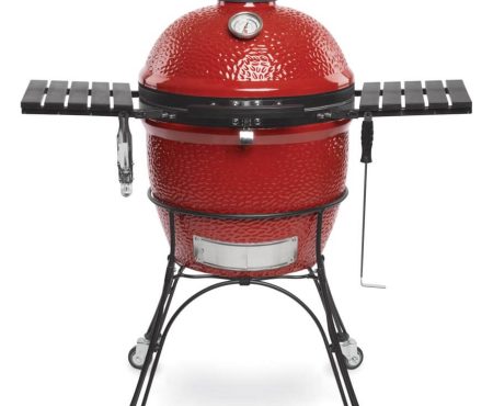 Kamado Joe Grills Classic Joe® II grill,Classic Joe® II grill Without Cart,Inside view of a Classic Joe® II grill,Slo Roller cooking grate,covered girl beside a lounge chair,Ceramic Soapstone