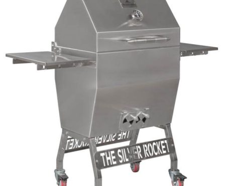 The Silver Rocket Grills Medium Silver Rocket Grill,Medium Silver Rocket Grill on patio,SIlver Rocket Grill & Cabinet