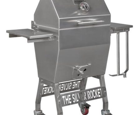 The Silver Rocket Grills Small Silver Rocket Grill,Small Silver Rocket Grill on a stone patio