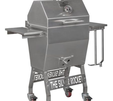 The Silver Rocket Grills Small Silver Rocket Grill,Small Silver Rocket Grill on a stone patio
