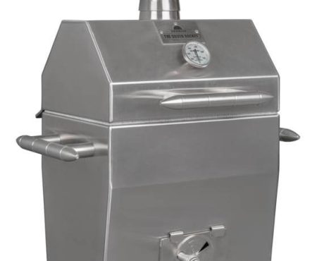 The Silver Rocket Grills Silver Rocket TailGater Grill,Silver Rocket TailGater Grill on a stone patio column