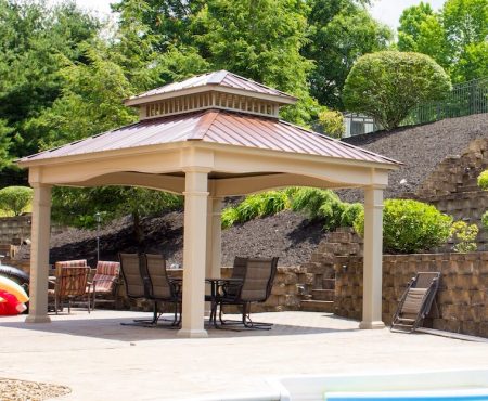 Victoria Pavilion classic roof, Clay with Brown metal