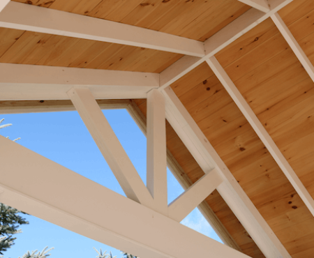 Wellington Painted rafters with clear sealed sheathing