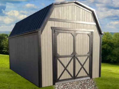 Gambrel Lofted shed with double doors - brown with dark brown trim
