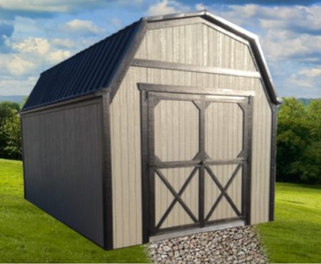 Gambrel Lofted shed with double doors - brown with dark brown trim